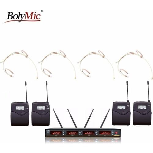 Bolymic Professionall 4X100 Channels UHF Wireless Headset microphone microfono condensador