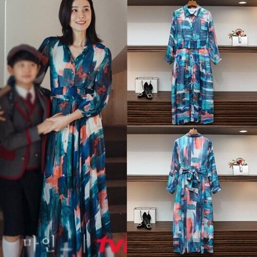 Mine same Li BAOYINGs same ink painting printing dress long skirt Korean style elegant high quality dress