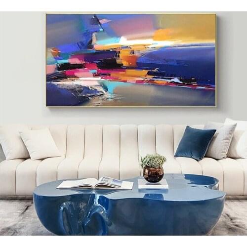 Art July Modern minimalist living room porch vertical blue orange hand-painted oil painting large mural decoration painting