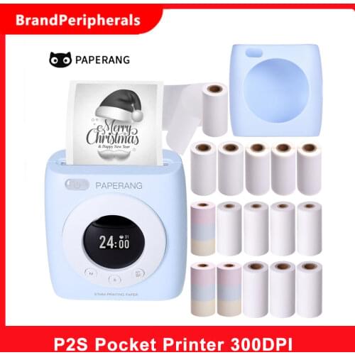 Original PAPERANG P2S Pocket Printer BT Wireless Thermal Printer Portable Mobile Printer 300dpi w/16 Rolls Paper Silicone Case
