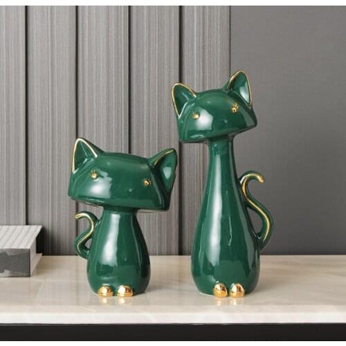 Nordic Cute Cat Ceramic Ornaments Accessories Home Livingroom Desktop Figurines Decoration Bookcase Store Club Sculpture Crafts