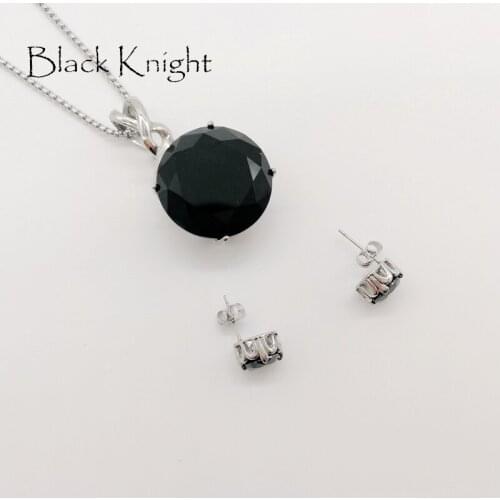 Black Knight woman silver color Big crystal pendant necklace earring set stainless steel women jewelry necklace earring BLKN0634