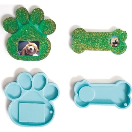 Creative Dog Bone Paw Shaped Silicone Mold Pet Memorial Tombstone Key Chain Mould Non-stick DIY Resin Keyring Accessories