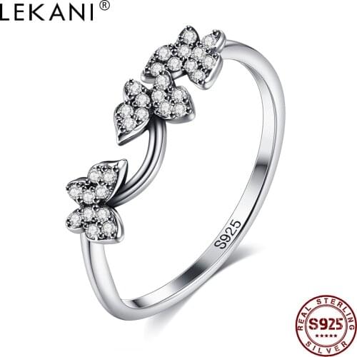 LEKANI Real 925 Sterling Silver Ring Wave Butterfly Women Rings Cubic Zirconia Natural Fine Jewelry New Arrivals On Sale Gift