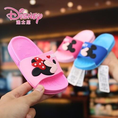 New Summer Disney Baby Boys Girls Slippers Cartoon Mickey Minnie Mouse Print Children Non-slip Hole Shoes Kids Beach Home Shoes