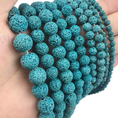 MKTREG Lake blue beads Natural Stone beads Volcanic rock High quality 4/6/8/10/12MM Round Loose beads DIY for jewelry making15