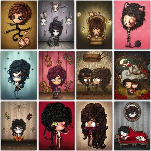 5D DIY Diamond Painting Kit Cartoon Cute Girl Comics CAT Full Square&Round Diamond embroidery Cross stitch Diamond mosaic Paint