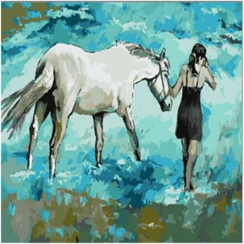 Handwork gift White horse picture on canvas DIY acrylic paints painting by numbers vintage home decor wall art pictures E319