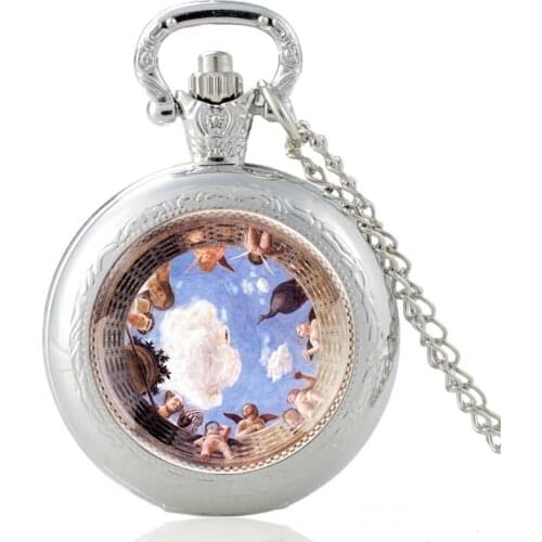 2020 New Renaissance Grooms Room Pattern Silver Vintage Quartz Pocket Watch Pendant Clock Watch Men Women Necklace Gifts
