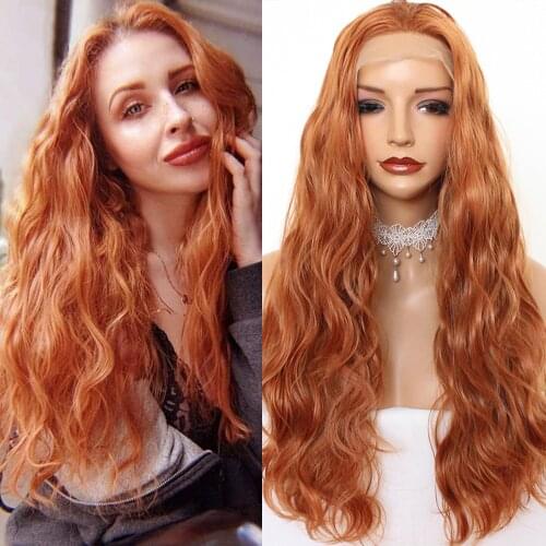 TaBeWay Loose Wave Lace Front Wigs Orange Color Wig Heat Resistant Glueless Natural Synthetic Lace Front Wigs for Fashion Women