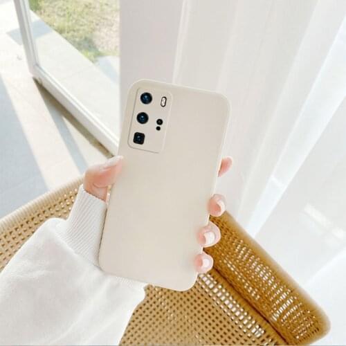 Luxury Straight Edge Square Liquid Silicone Phone Case For Huawei P30 P40 P50 Pro Plus Soft TPU Bumper Protective Back Cover