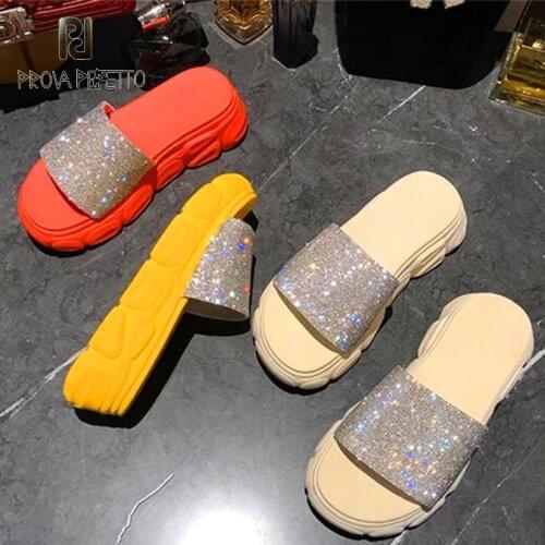 Summer Blingbling shiny crystal upper thick bottom increased leisure all-match beach sandals and slippers women