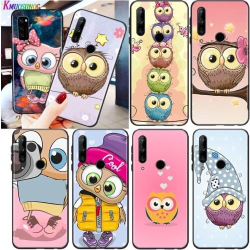 Cute Owl Hearts Lover For Honor 8S 8C 8X MAX 8A 8 7S 7A 7C Play 3E Prime Pro 2020 2019 Silicone Black Phone Case