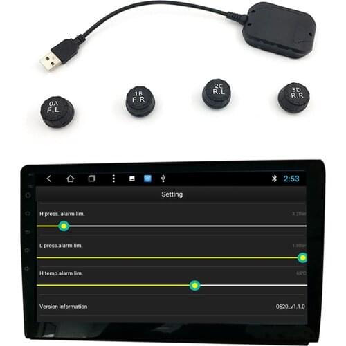 USB Tire Pressure Monitoring System TPMS2 External Sensor For Android Navigation Adjustable High Low Tire Pressure Alarm Value