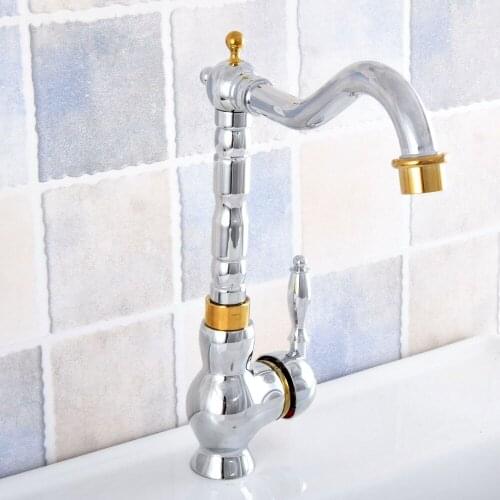 Kitchen Wet Bar Bathroom Vessel Sink Faucet Silver Polished Chrome Gold Color Brass Swivel Spout Mixer Tap Single Hole msf808