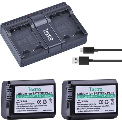 Tectra 2pcs NP-FW50 NPFW50 NP FW50 Battery + 2-Channel USB Dual Charger for Sony NEX-5 NEX-5A NEX-5C NEX-5D NEX-5DB Battery