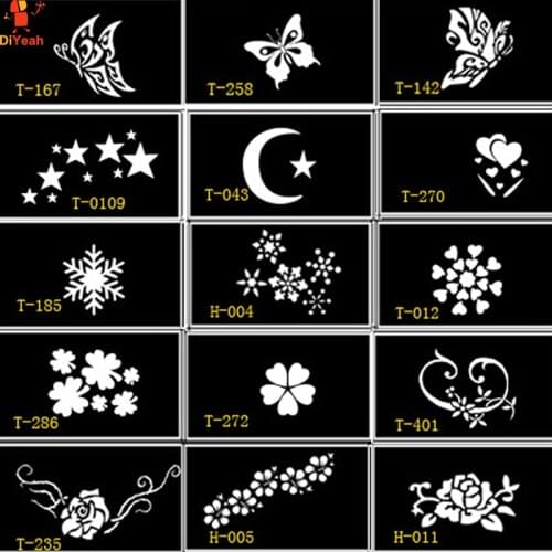 15 pcs Stencils for Tattoo Henna Tattoo Stencil Face Painting Templates Mehendi Airbrush Glitter Temporary Body Paint Art Design