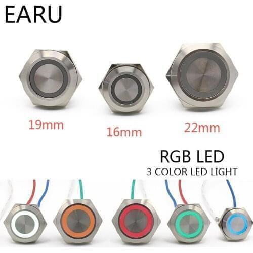 12-30mm 3 Triple Color RGB LED Light Mirco Switch Short Strock Momentary Self-reset Waterproof Metal Push Button Switch Power