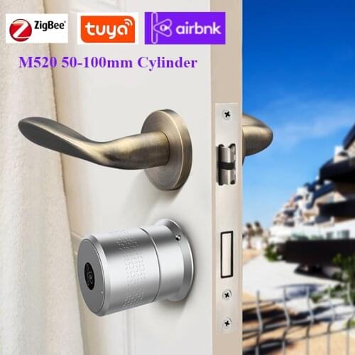 Airbnk M520 Tuya Zigbee EU Smart Lock Cylinder Fingerprint Lock Bluetooth For Door 50-100mm Thickess WIFI App unlock Smart Home