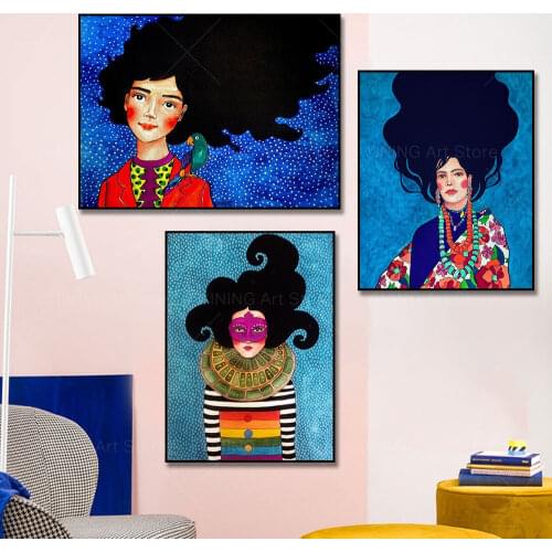 Vintage Painted Girl Nordic Painting Canvas Print Poster Wall Art Picture For Living Room Home Decor Wall DecorationFrameless