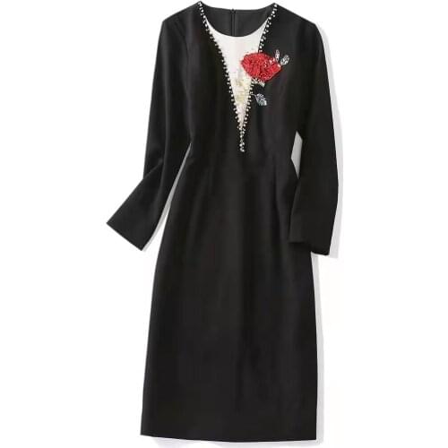 European and American womens wear new autumn 2022 Long sleeve peaded round collar Fashionable dress with contrasting colors