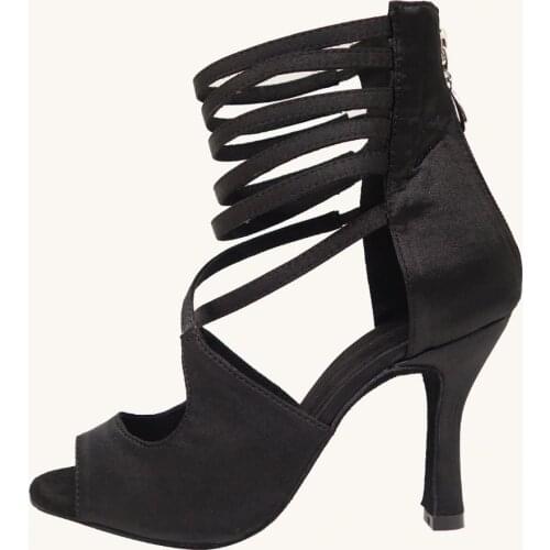 HXYOO New Style Black High Heel 8-10cm Professional Womens Ballroom Latin Dance Shoes Ladys Salsa Dancing Shoes ZC39