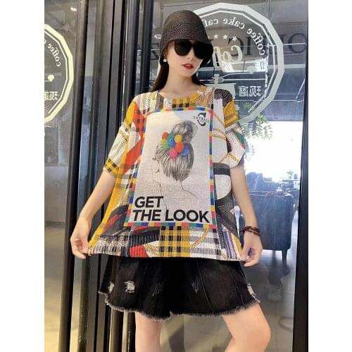 Plaid Hollow Out Graffiti Goth Tops Women Nice knitted Top Womens Punk Sweatshirts Summer Fashion Streetwear Gothic Clothes