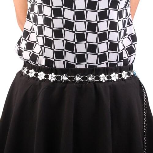 Ladies Crystal Diamante Waist Belt Belly Body Chain Waistband Silver Charms