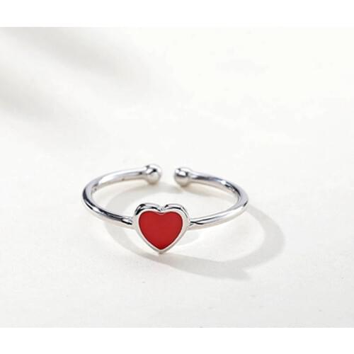 INZATT Real 925 Sterling Silver Enamel Red Heart Ring For Fashion Women Cute Fine Jewelry Accessories 2019 Gift