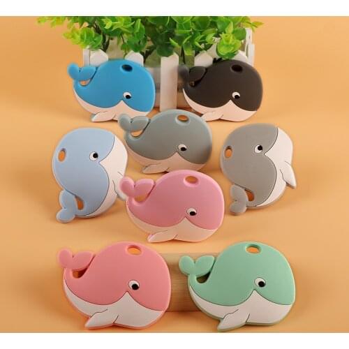 Kovict 1pc Cartoon Animal Whale Baby Silicone Teether Rodent BPA Food Free Silicone Dental Care Nipple Clip Silicone Beads