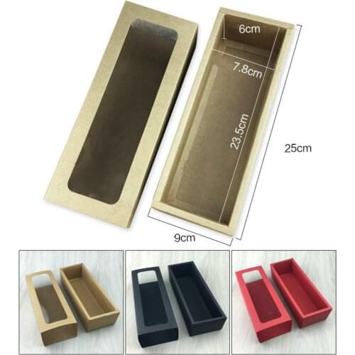 5pc Big Kraft Paper Cookie Cake Packaging Box With Plastic Pvc Window For Candy Biscuit Chocolate Paper Carton Gift Box 25*9*6cm