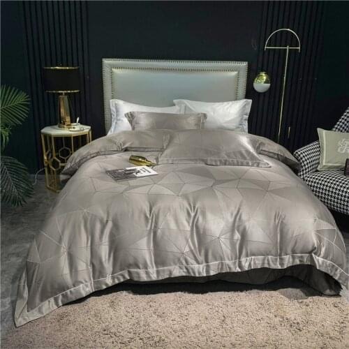 White Gray Geometric Modern Triangle Pattern Duvet Cover sets Top Satin like Silk Duvet Cover Bottom and Bed sheet is 100%Cotton