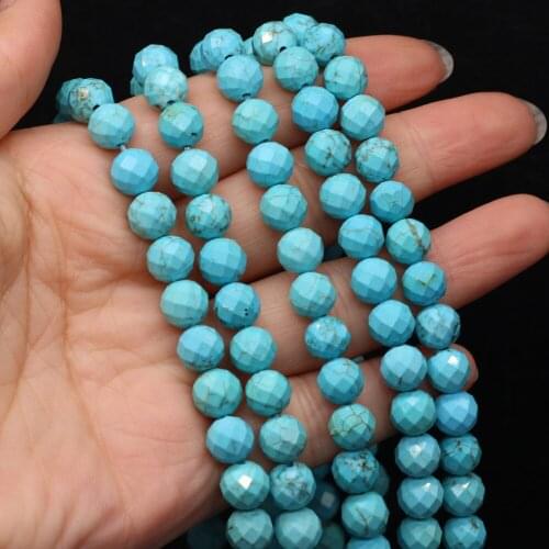 8mm Natural Semi-precious Stone Beads Faceted Turquoises Loose Spacer Beads for Handmade Jewelry Making DIY Necklace Bracelet
