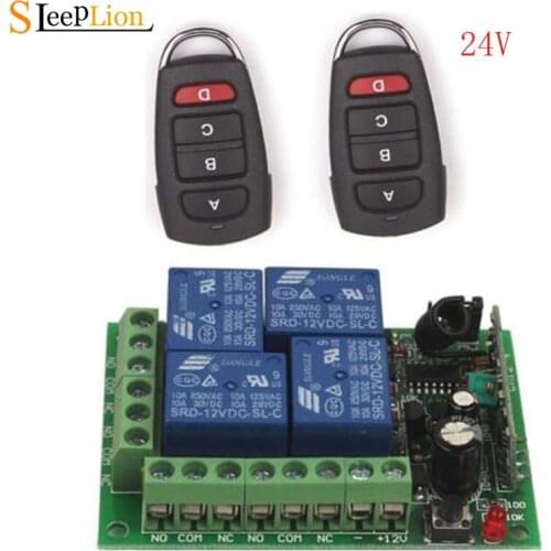 Sleeplion 24V 4CH Channel Relay RF Wireless Remote Control Switch 2 Transmitter+Receiver ON/OFF 24V 4CH Module Kit 315/433MHz