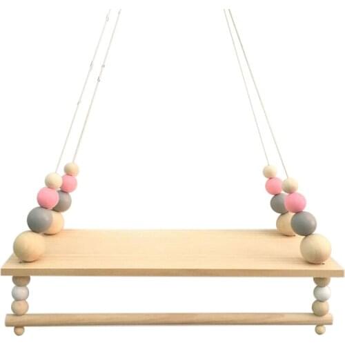 Wooden Wall Shelf With Clothes Rack Children Room Craft Storage Rack Rope Wall Hanging Living Room Decoration