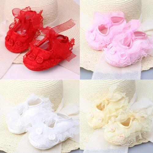 Newborn Infant Baby Girl Princess Non-Slip Lace Flower Baby Shoes Soft Sneaker First Walkers