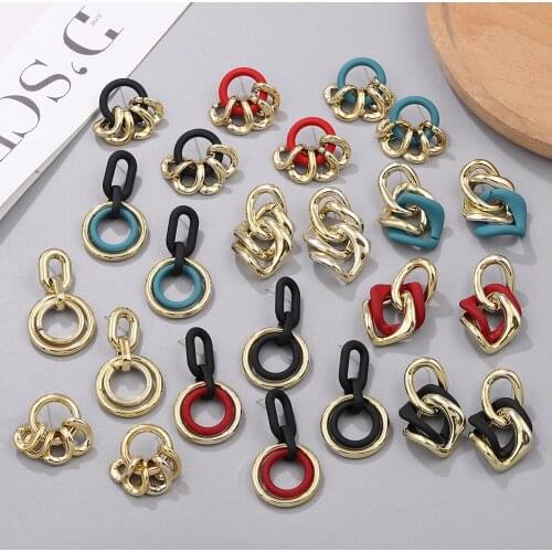 Dvacaman Geometric Resin Link Chain Pendant Earrings for Women Vintage Acrylic Drop Earrings Fashion Jewelry Accessories Bijoux