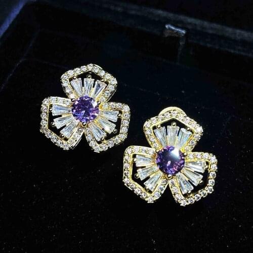 Dainty Flower Clip Earrings With Luxury Crystal Zircon Elegant Charm Jewelry For Women Wedding Engagement Anniversary Gift