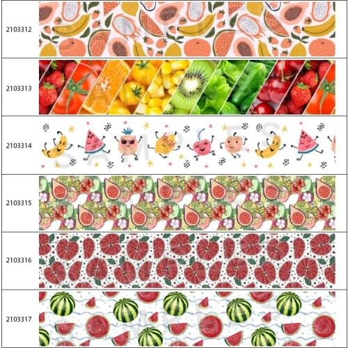 Fruit Printed Strawberry Watermelon Grosgrain Ribbons DIY Hair Bows Handmade Materials 22mm.50mm