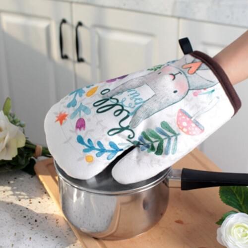 Cute Rabbit Kitchen Baking gloves Non-slip Cotton Microwave gloves Potholder BBQ Insulation Gloves Kitchen Potholders Oven mitts