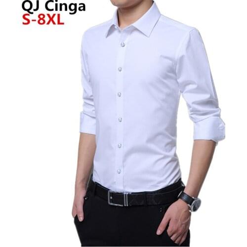 Single Breasted Square Collar White Shirt Mens Large Size Business/Wedding/Cotton Shirts Fashion Slim Top Camisa S- 6XL 7XL 8XL