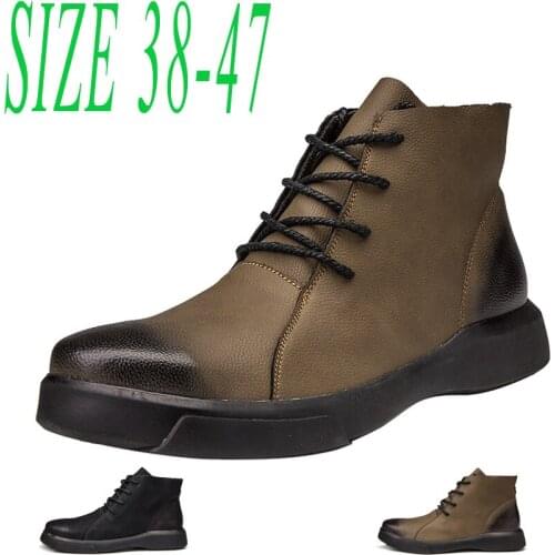 2021 Martens Chunky Boots for Men Leather Non-slip Couple Ankle Boots Motorcycle Men Boots Big Size 35-47 Lace-up Male Shoes