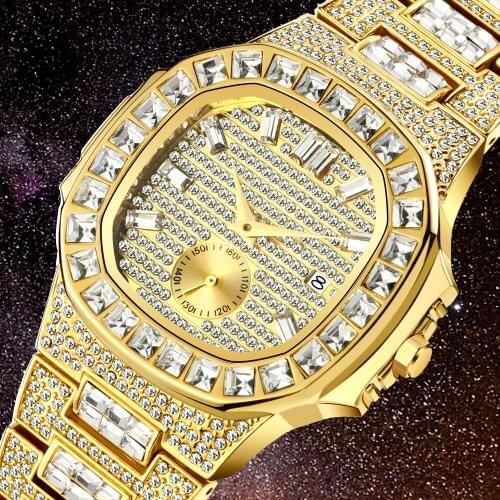 Iced Out Watch Men Hip Hop Luxury Full Bling Diamond Mens Quartz Watches Man 18K Gold Steel Waterproof Reloj Hombre Male Clock