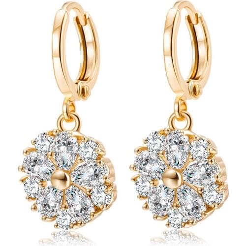 MxGxFam NEW Flowers Zircon Drop Earrings for Women Gold color 18 k AAA+ CZ Fashion Jewelry