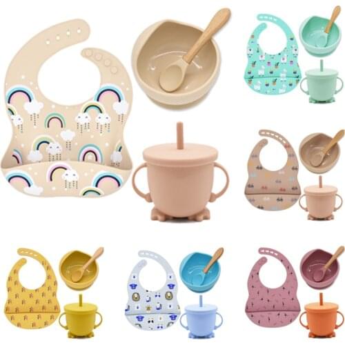 4Pcs/Set Silicone Baby Tableware Set Feeding Water Cup Learning Dishes Suction Waterproof Bowl Set NonSlip For Toddler Tableware