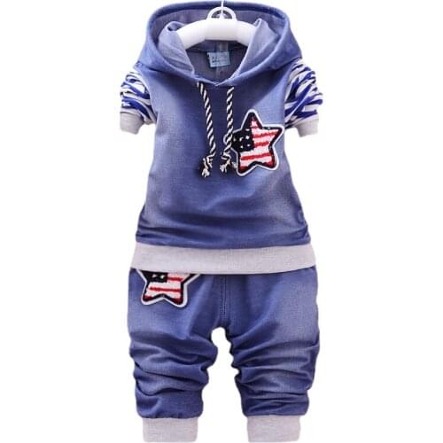 Kids Boys Sets Towel Embroidered Star Set Autumn New Childrens Wear Version of Denim Baby Kit Two-piece Set 1 2 3 4 Ages