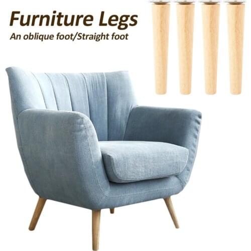 Natural Wooden Sofa Legs Feet Slanting Straight Coffee Table Furniture Level Feets with Metal Plates Cabinet Legs High Quality