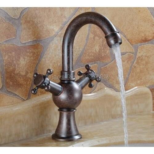 NEW Antique Copper Bathroom Basin Faucet Dual Cross Handle Kitchen Sink Mixer tap Swivel Spout Wnn012