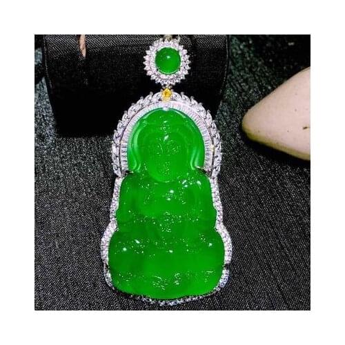 Natural agate green jade pendant necklace guan yin Buddha jade necklaces with 925 sterling silver necklace jadeite jade jewelry