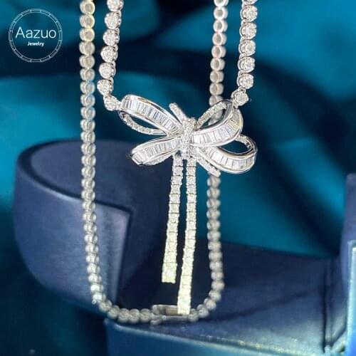 Aazuo 18K Orignal White Gold Real Diamond 4.5CT Luxury Full Diamonds Big Bow Necklace gifted for Women&Lady Wedding Party Au750